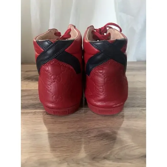 GUCCI BAMBI GUCCISSIMA EMBOSSED Red LEATHER HIGH TOP SNEAKERS uk 11.5 US 12 - Picture 8 of 12